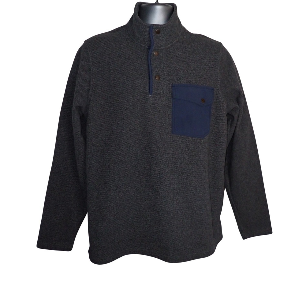 LL Bean Mens Large-Tall Allagash Fleece Henley Pullover Fleece Jacket Snap Gray